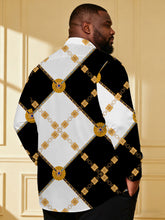 Large Size Men's Baroque Black & White Large Check Palace Style Business Casual Shirt